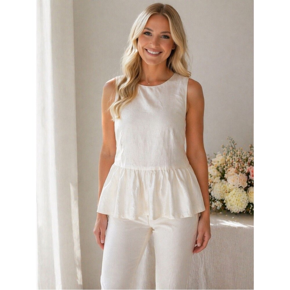 Cameo Ivory Satin Ruffle Top Size White Elegant Formal Large